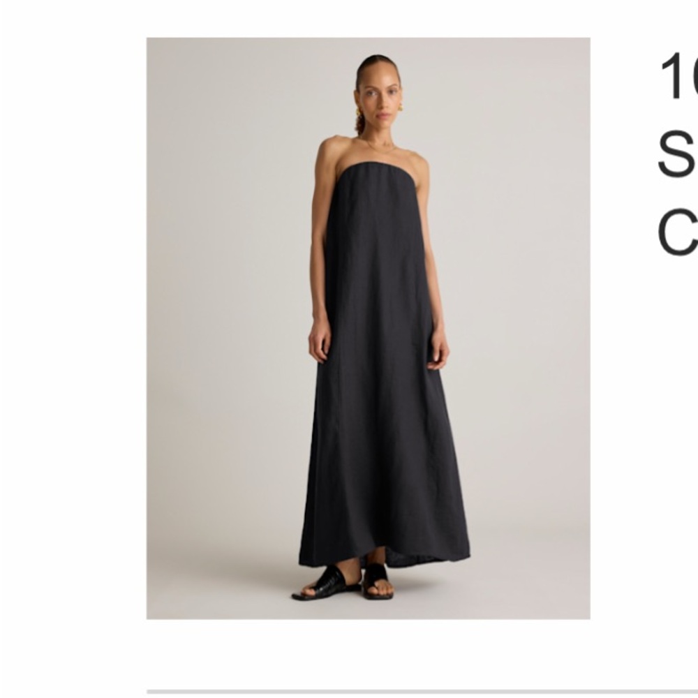 Quince Black Strapless European Linen Maxi Dress
